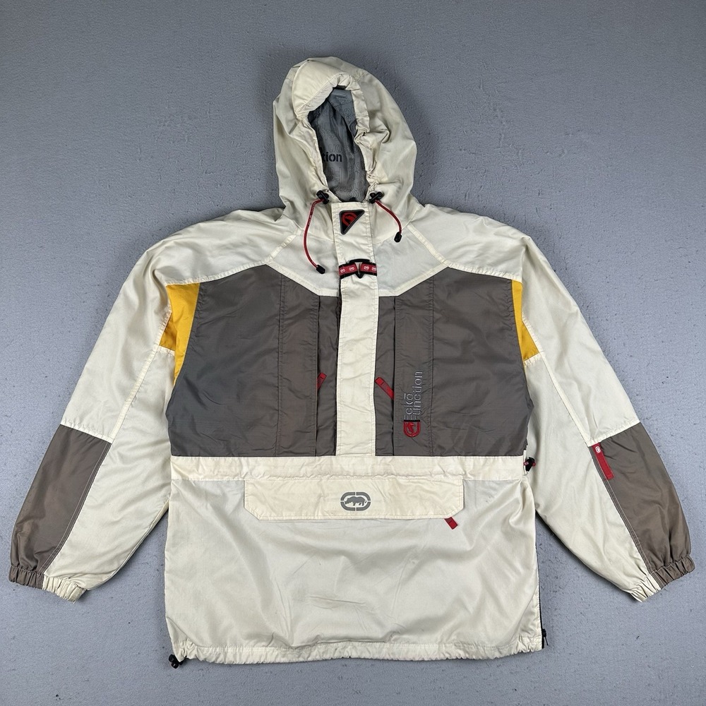 Vtg Y2K‎ Ecko Function Windbreaker Jacket Men's Medium White Gray 1/2 Zip Anorak